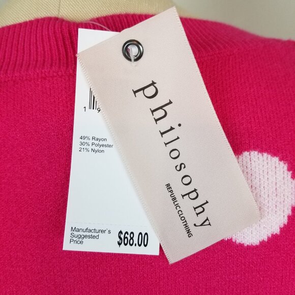 Philosophy Hot Pink White Polka Dot Long Sleeve Knit Cozy Sweater *NWT * Large - Picture 4 of 7